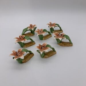 Set Of 7 1986 Vintage Pia Tiger Lilies Peach Bone China Napkin Ring Holders